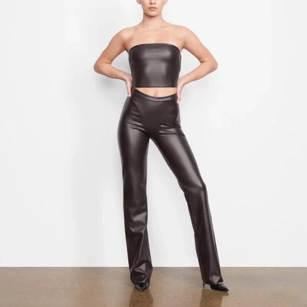 Skims Faux Leather Matte Black Tube Top with Straps NWT Onyx Rare